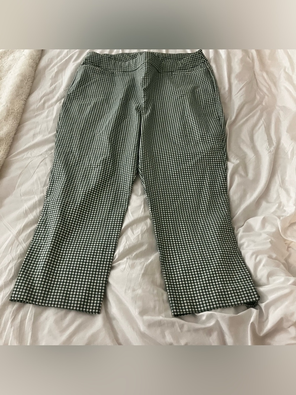 Chico's Womens Size 3 (US 16) Green White Gingham Ankle Cropped Pants Stretch